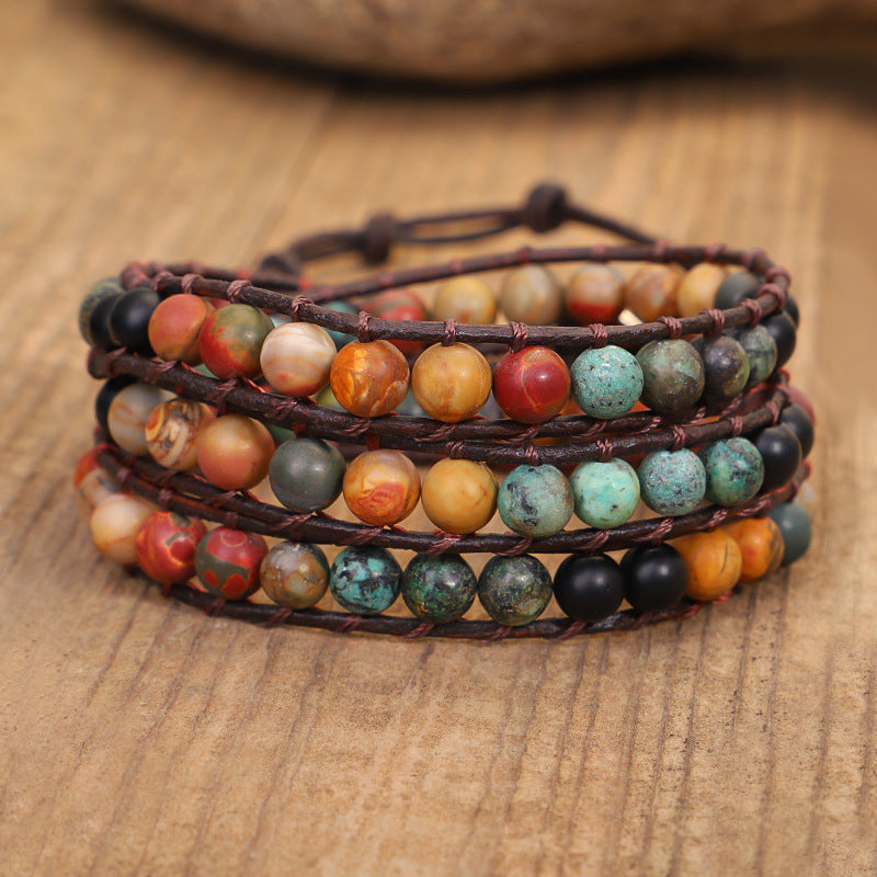 Hot Selling Handmade African Turquoise Bracelet Hand Woven Natural Stone