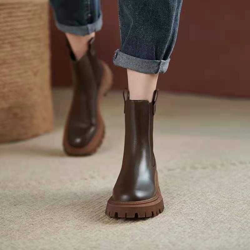 Ladies Slim Retro Brown Smoke Tube Boots