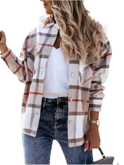 Autumn And Winter Long-Sleeved Plaid Shirt Jacket Women Clothing