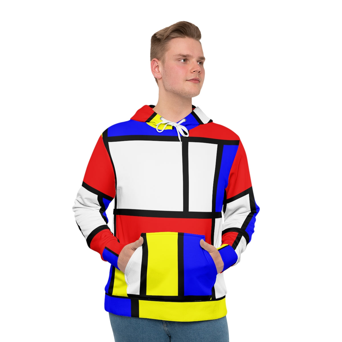 Men's All-Over-Print Hoodie with Mondrian design (shipping from Germany) - L size