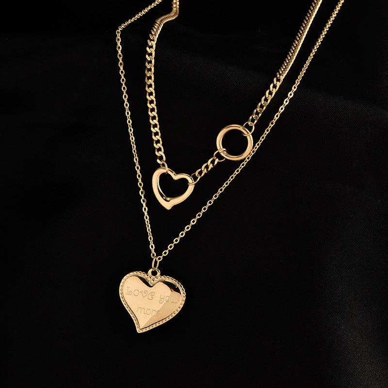 Titanium Steel Love Heart Stacking  Sweater Chain