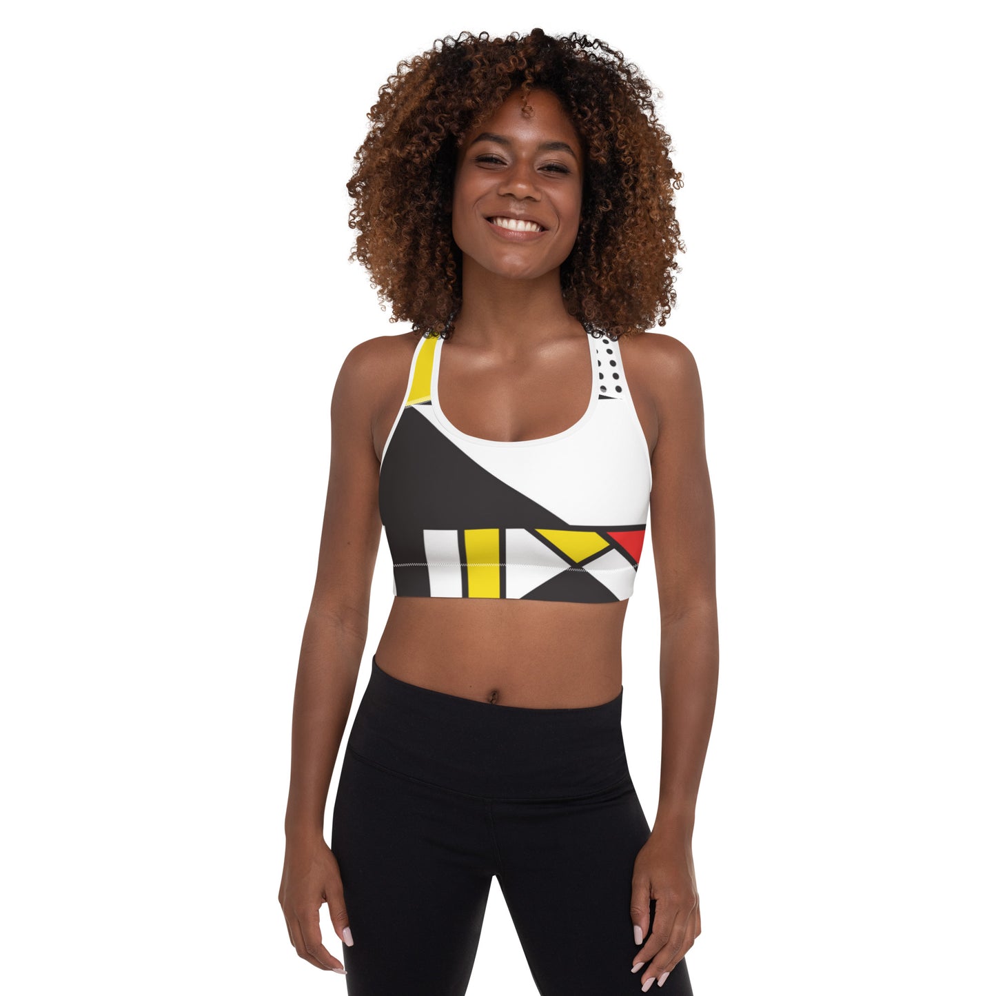 Padded Sports Bra with Mondrian design, sourced Vecteezy.com