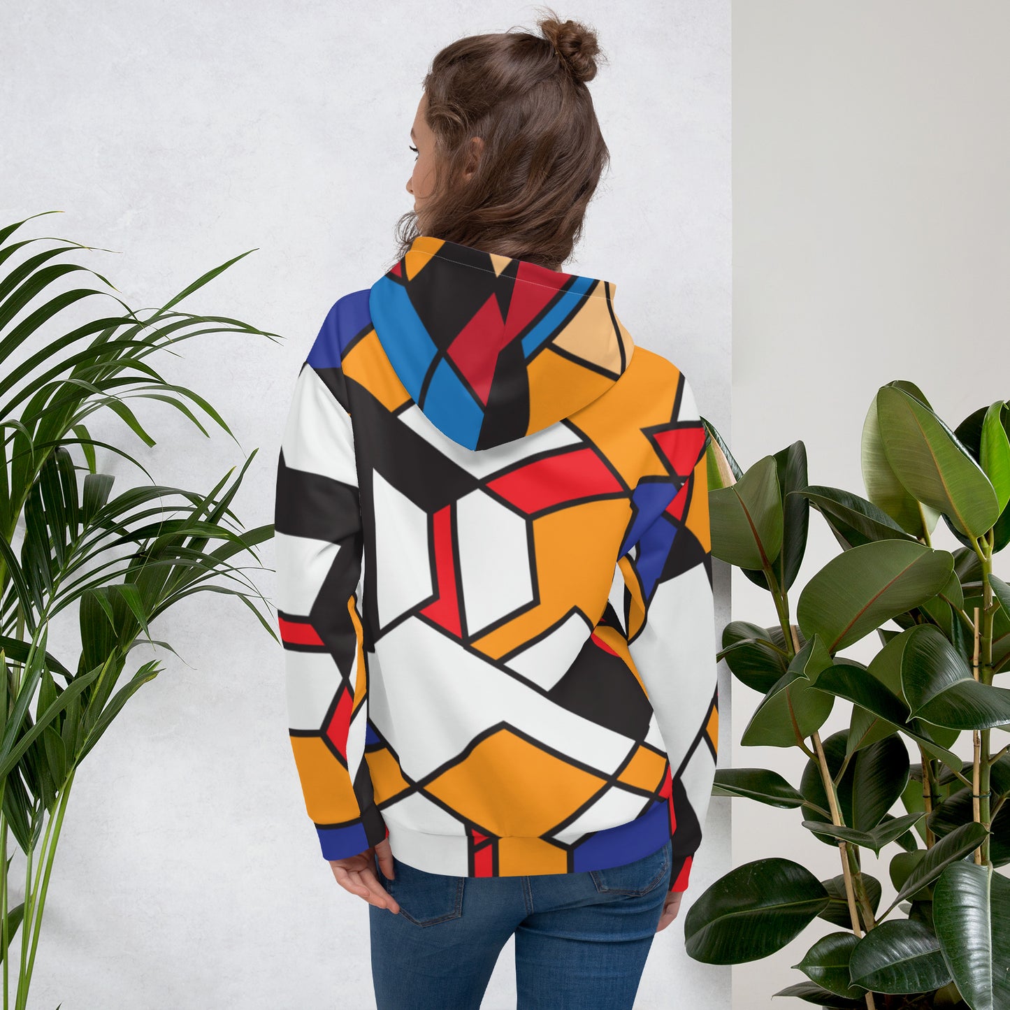 Unisex Hoodie with Piet Mondrian design sourced by Vecteezy.com