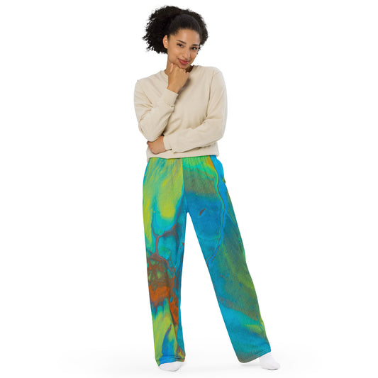 All-over print unisex wide-leg pants with cool design
