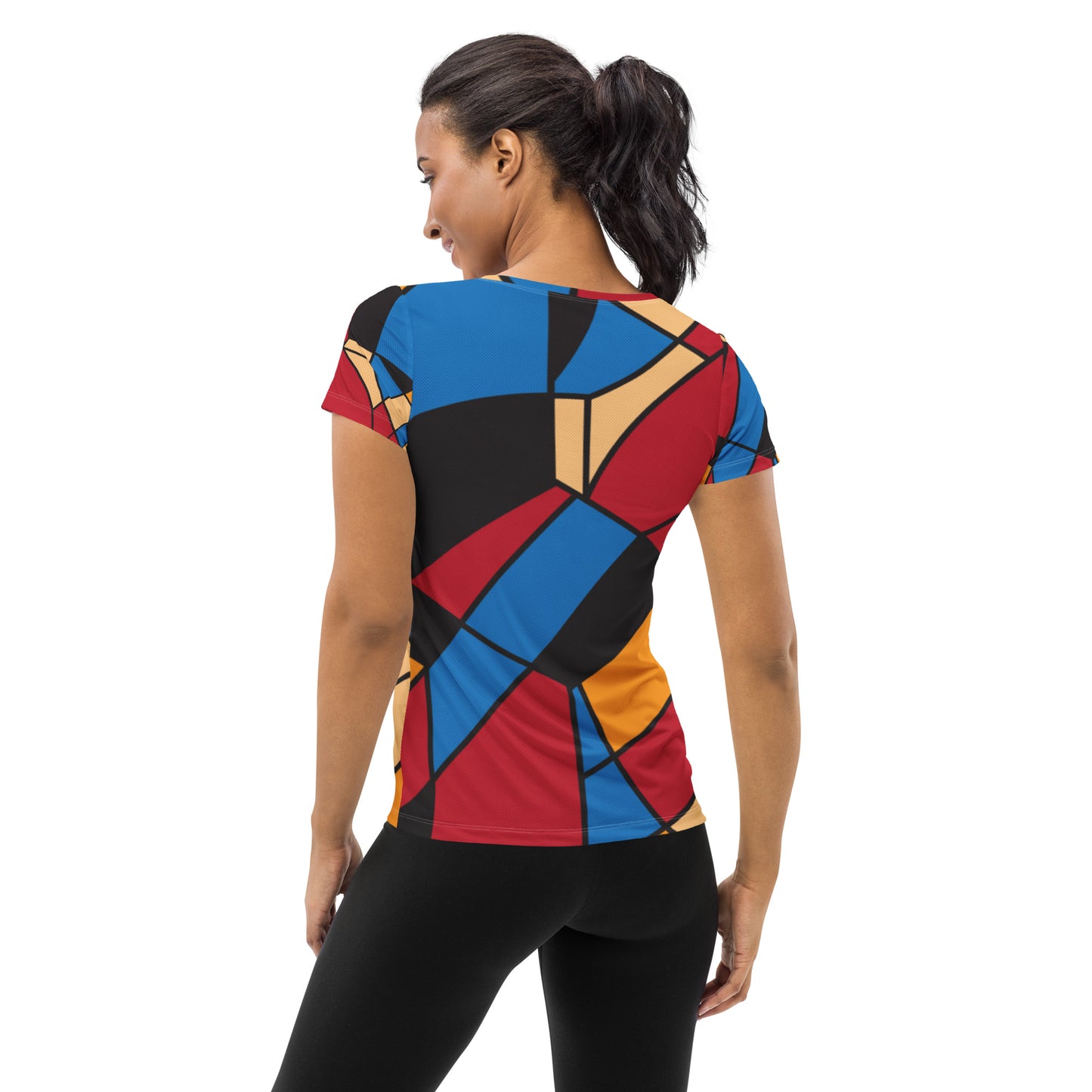 All-Over Print Women's Athletic T-shirt with Mondrian design (Vecteezy.com)