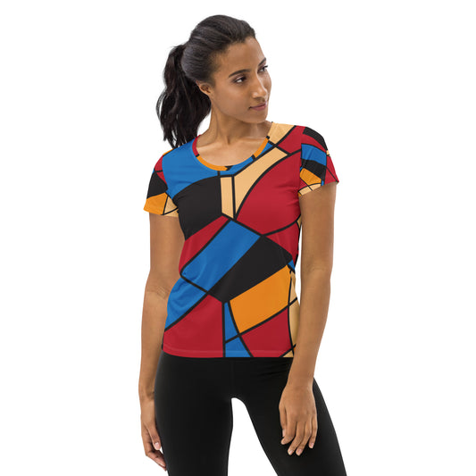 All-Over Print Women's Athletic T-shirt with Mondrian design (Vecteezy.com)