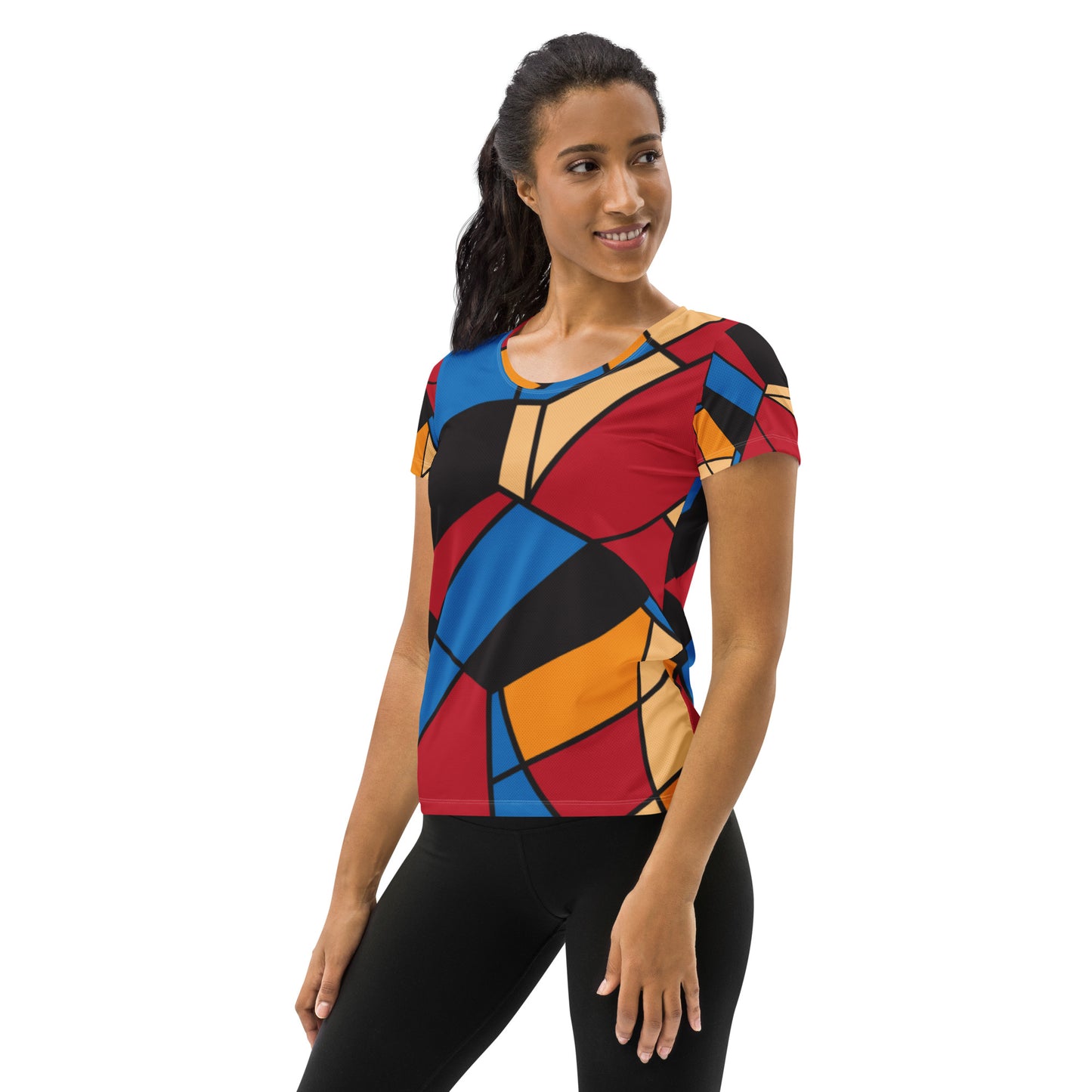 All-Over Print Women's Athletic T-shirt with Mondrian design (Vecteezy.com)