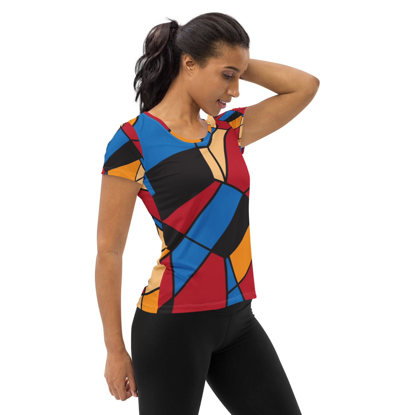 All-Over Print Women's Athletic T-shirt with Mondrian design (Vecteezy.com)