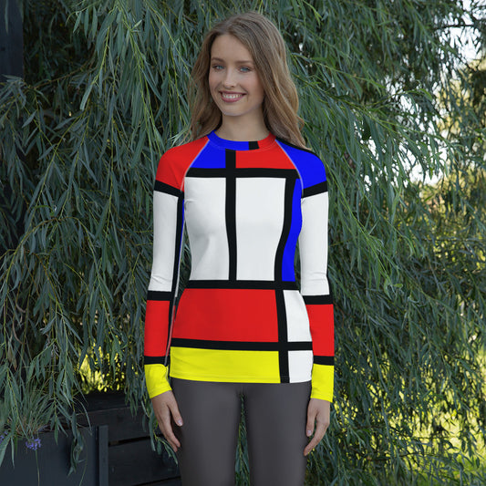 Women's Rash Guard with Mondrian design