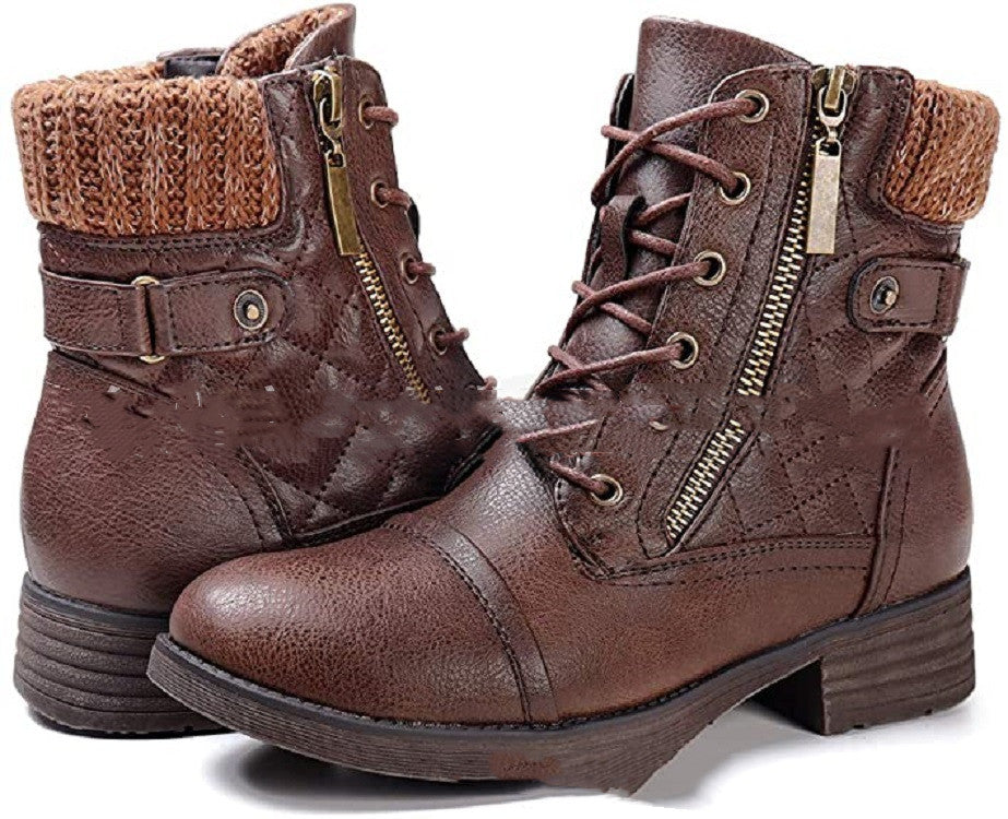 Martin Boots With Lace-up Front And Bare Side Zipper