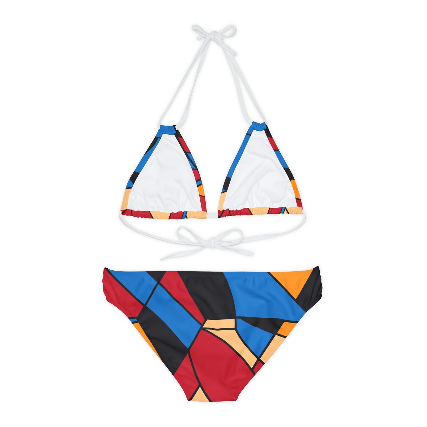 Strappy Bikini Set (AOP) with Mondrian design