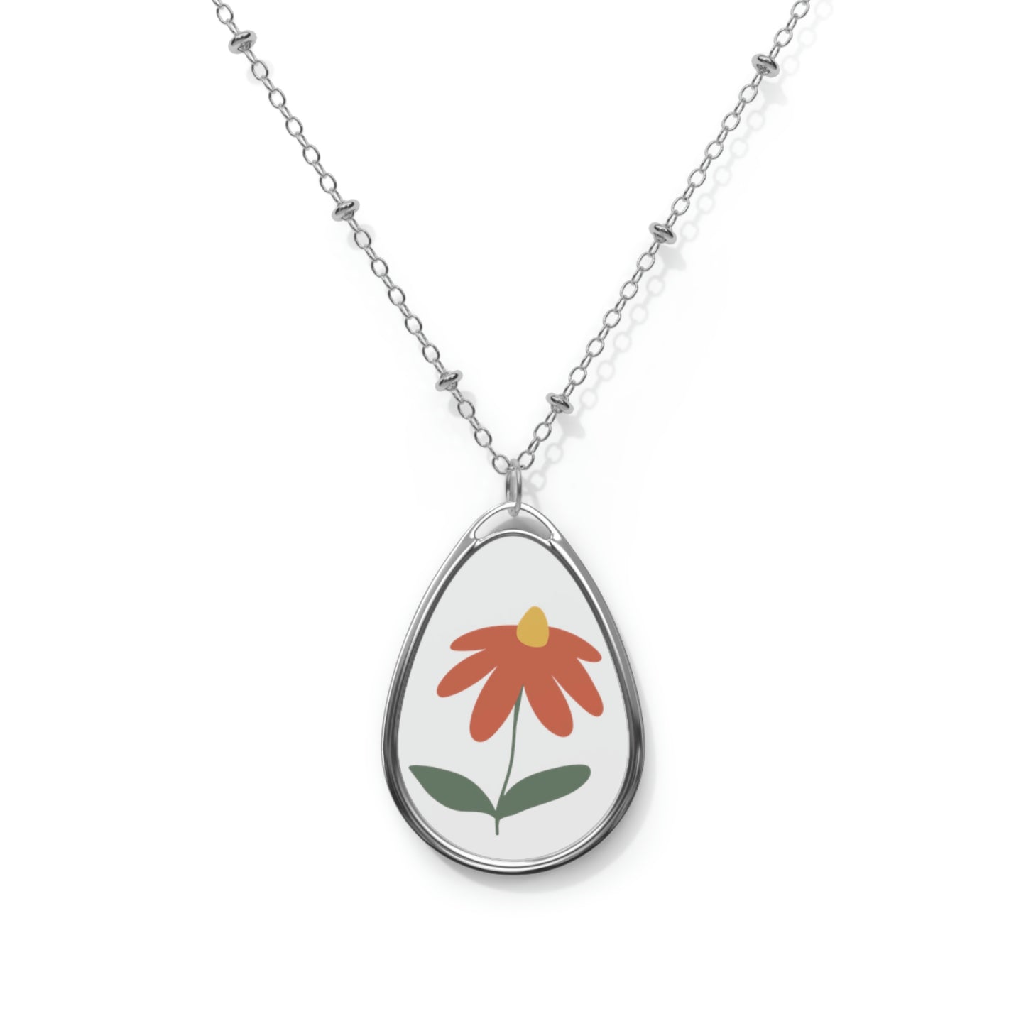 Oval Necklace with Flower design - personalized jewerly