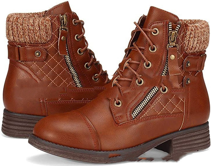 Martin Boots With Lace-up Front And Bare Side Zipper