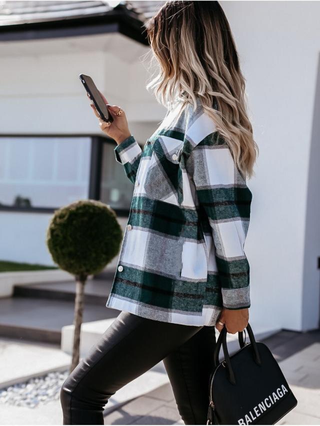 Autumn And Winter Long-Sleeved Plaid Shirt Jacket Women Clothing