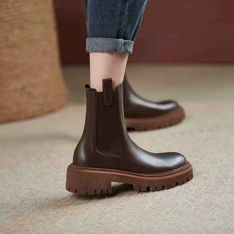 Ladies Slim Retro Brown Smoke Tube Boots