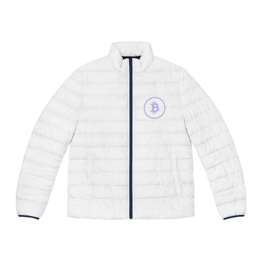 Men's Puffer Jacket (AOP) with Bitcoin Logo design (shipped to USA & Canada)
