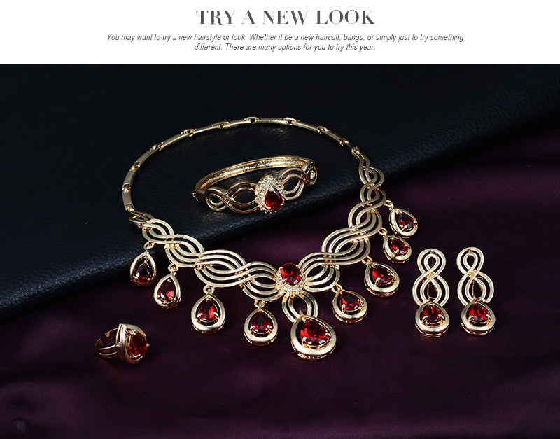 Set Jewelry Fashion Gems Necklace And Earrings Alloy Jewelry