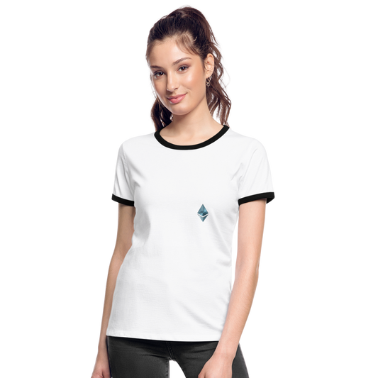 Women's Ringer T-Shirt with Ethereum logo design (shipping to Europe) - white/black