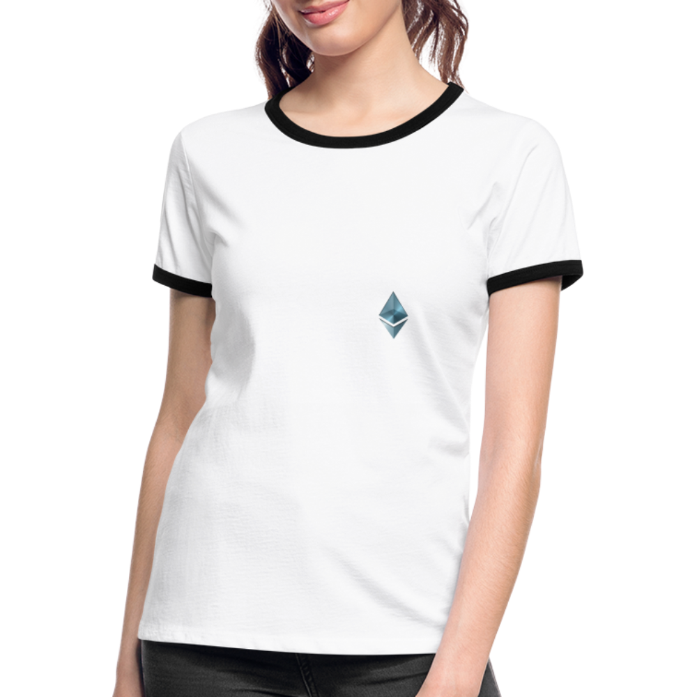 Women's Ringer T-Shirt with Ethereum logo design (shipping to Europe) - white/black