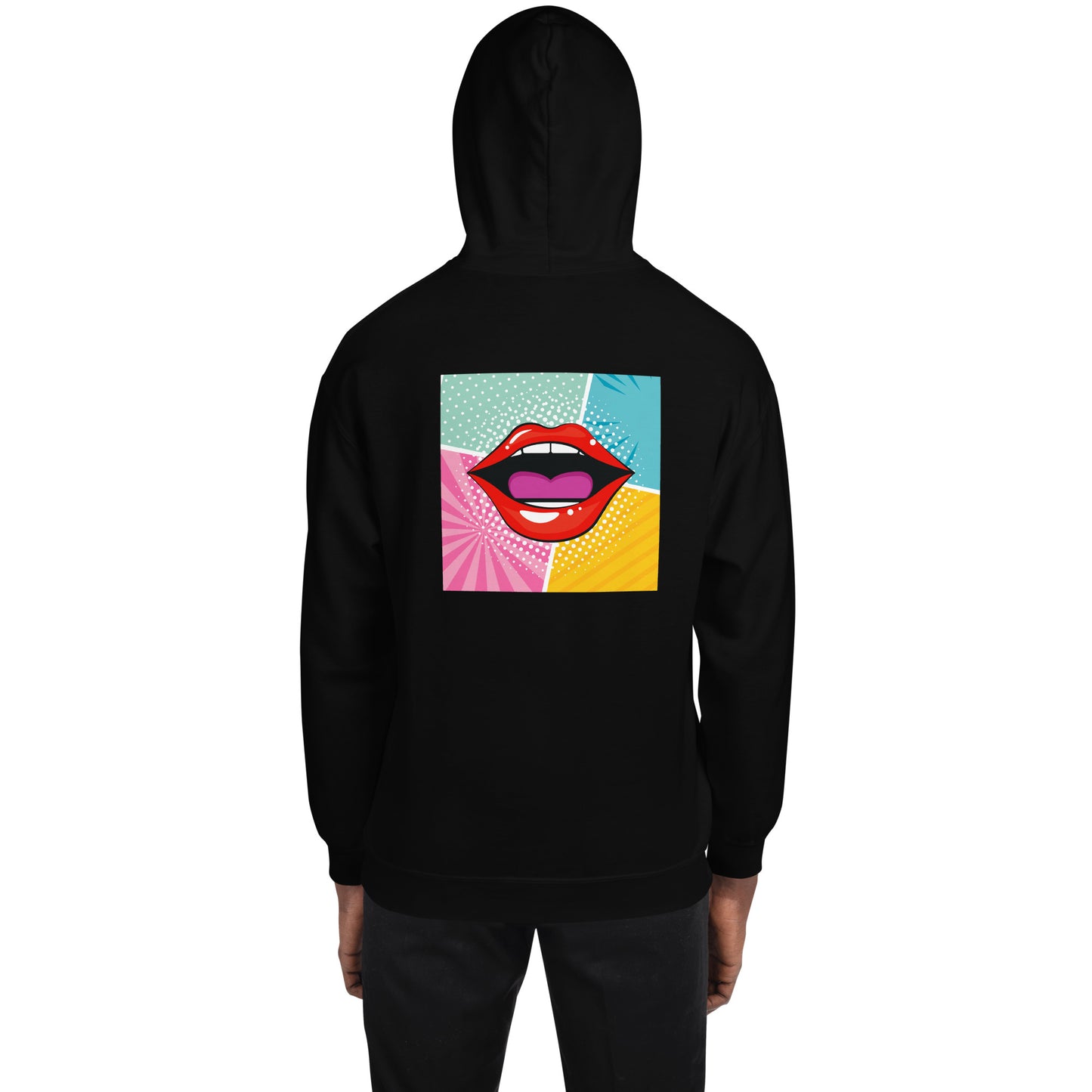 Unisex Hoodie with Mouth/Lips Pop art design (sourced Vecteezy.com)