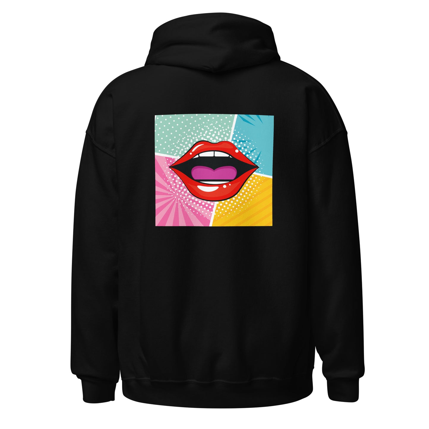 Unisex Hoodie with Mouth/Lips Pop art design (sourced Vecteezy.com)