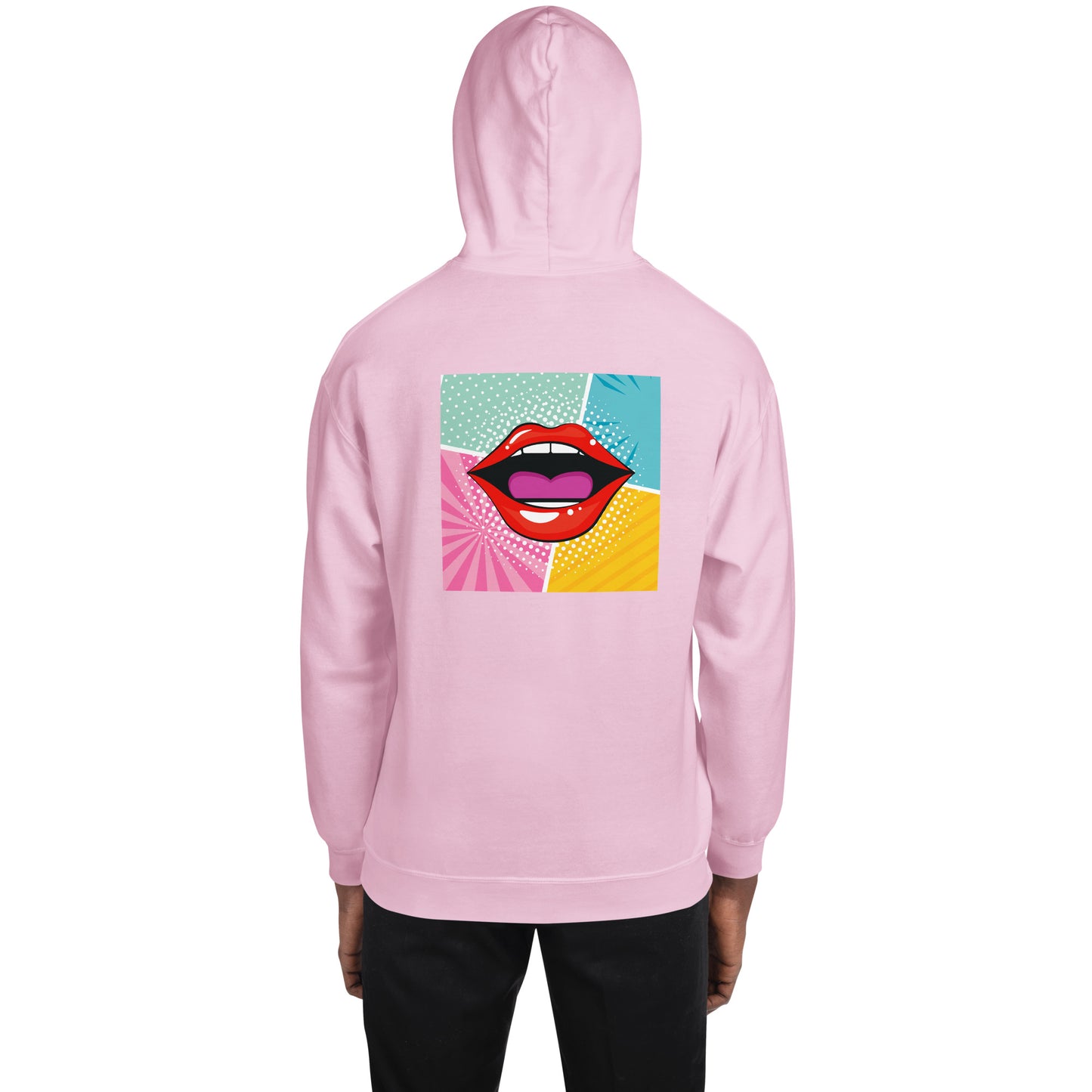 Unisex Hoodie with Mouth/Lips Pop art design (sourced Vecteezy.com)