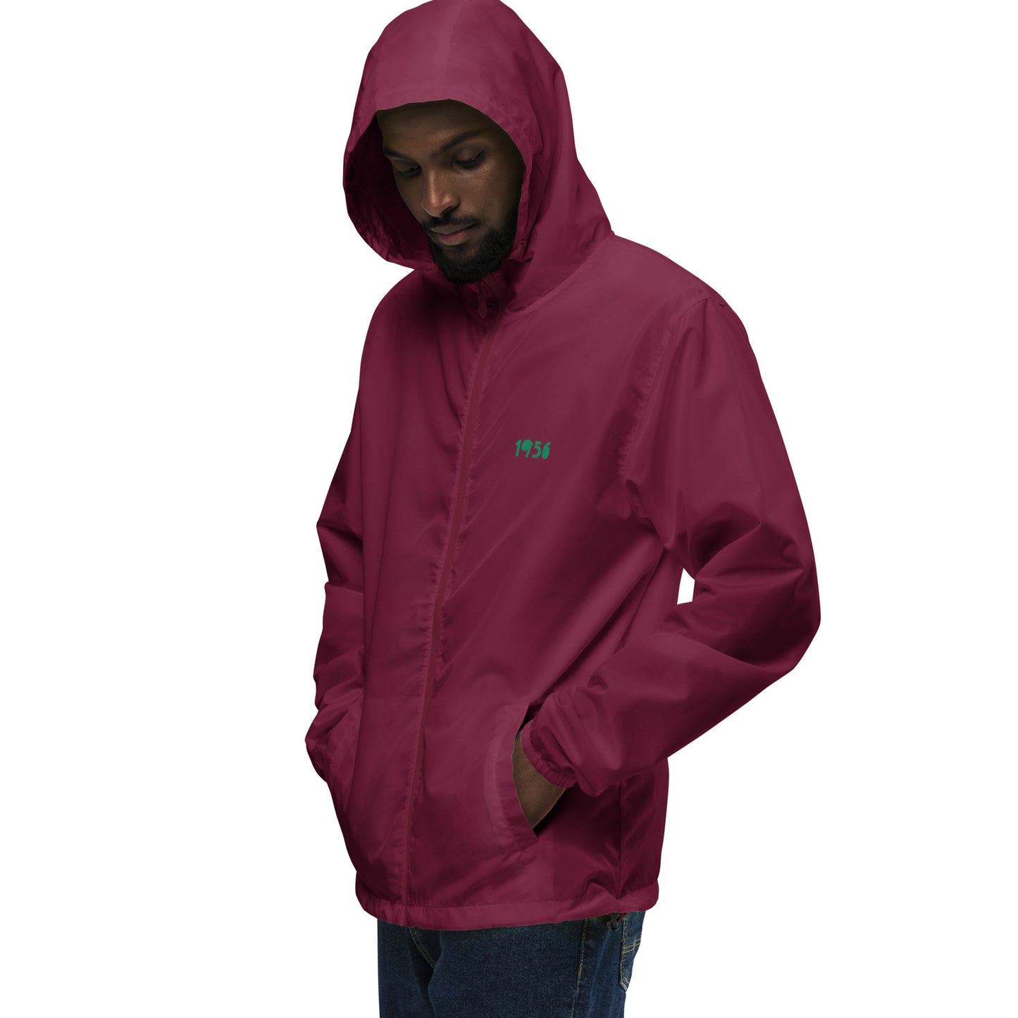 Unisex lightweight zip up windbreaker with 1956 Revolution design (sourced Vecteezy.com)