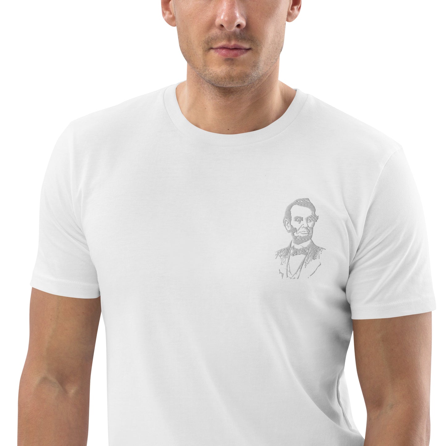 Unisex organic cotton t-shirt with Abraham Lincoln USA president design (shipping to Europe)