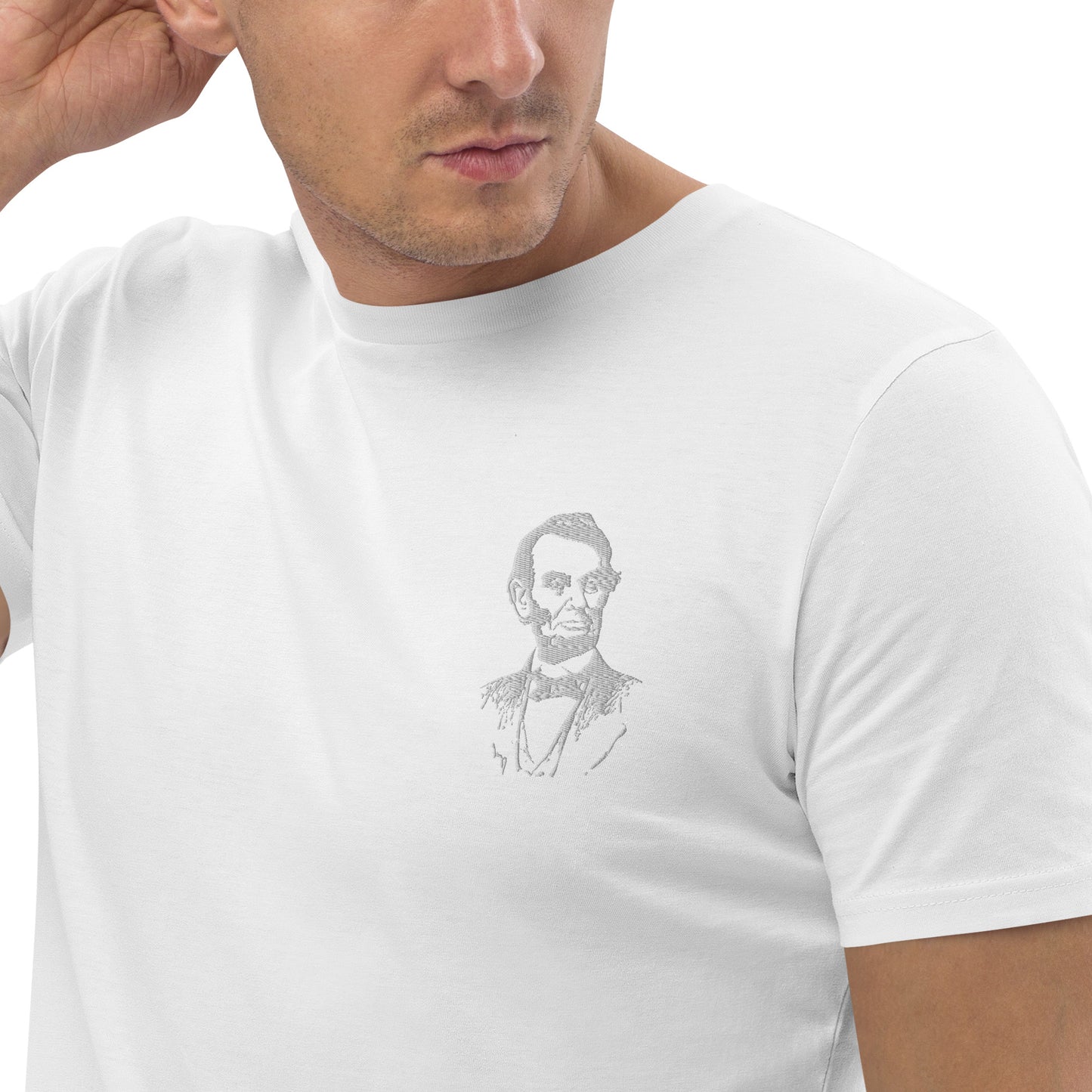 Unisex organic cotton t-shirt with Abraham Lincoln USA president design (shipping to Europe)