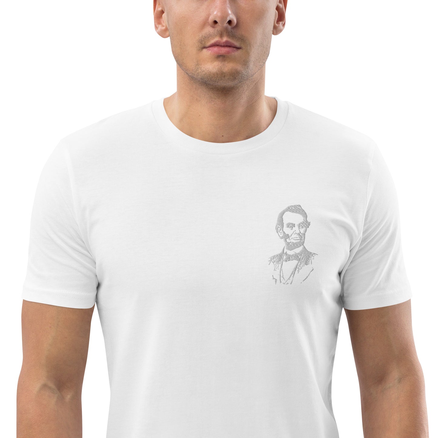 Unisex organic cotton t-shirt with Abraham Lincoln USA president design (shipping to Europe)