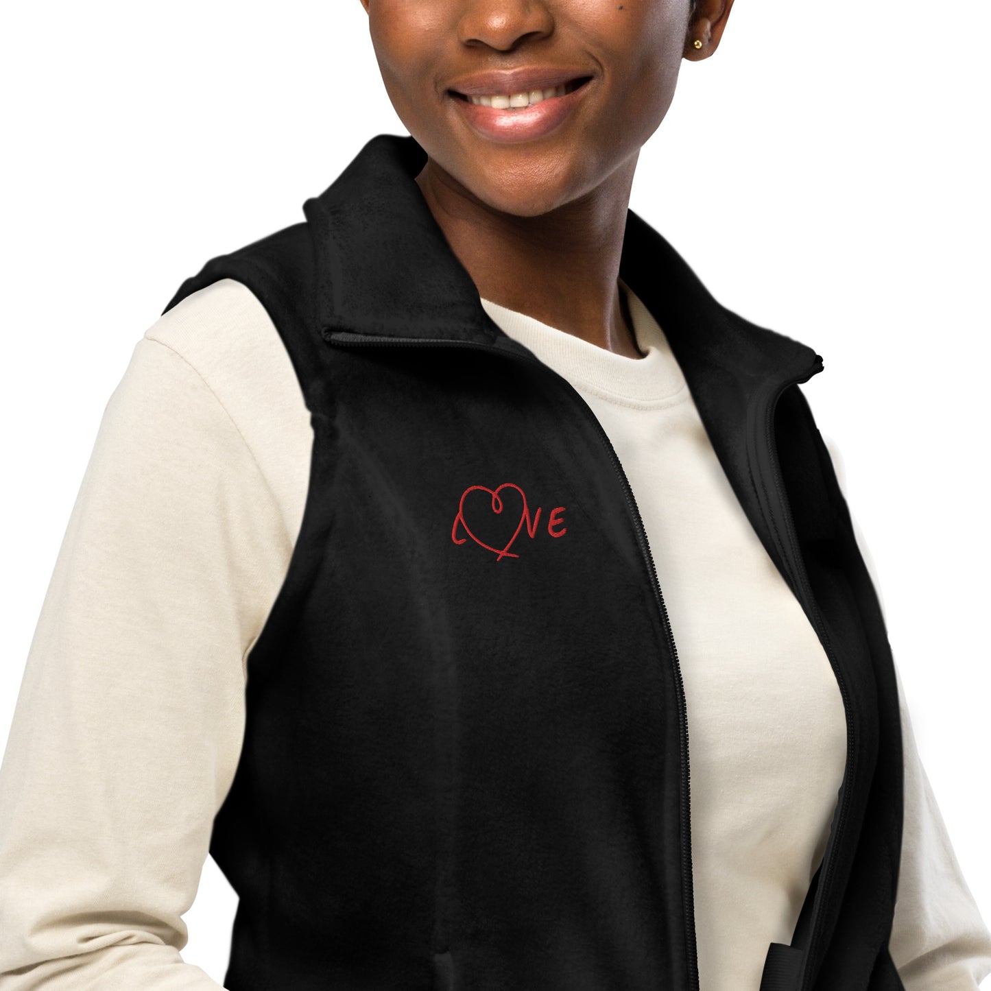 Women’s Columbia fleece vest with Love design