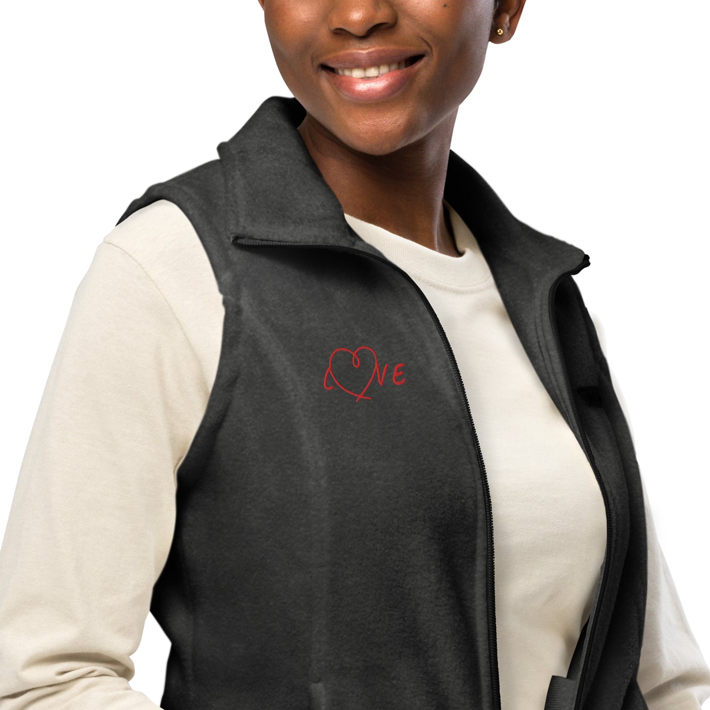 Women’s Columbia fleece vest with Love design