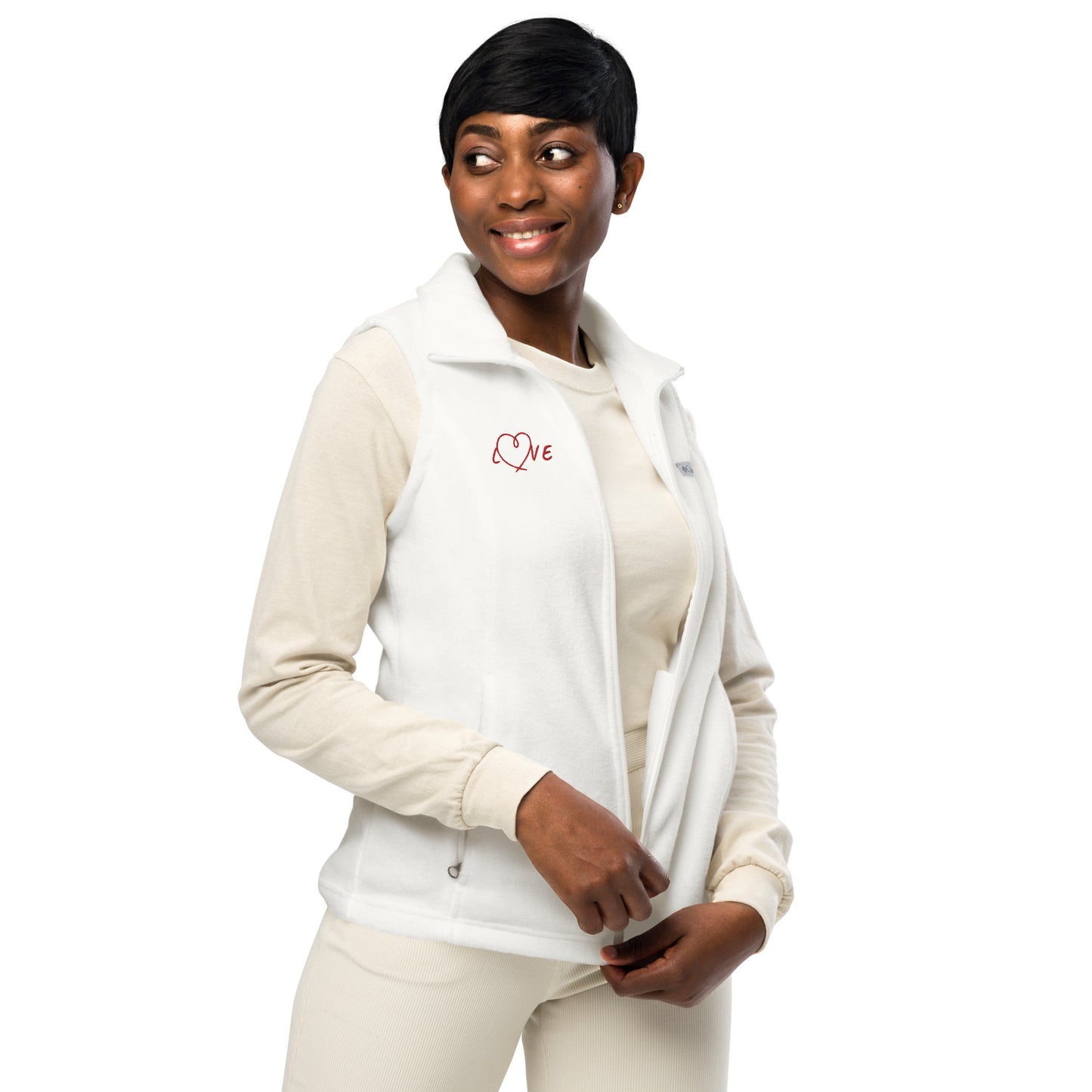 Women’s Columbia fleece vest with Love design