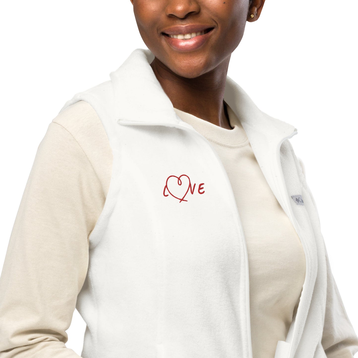 Women’s Columbia fleece vest with Love design