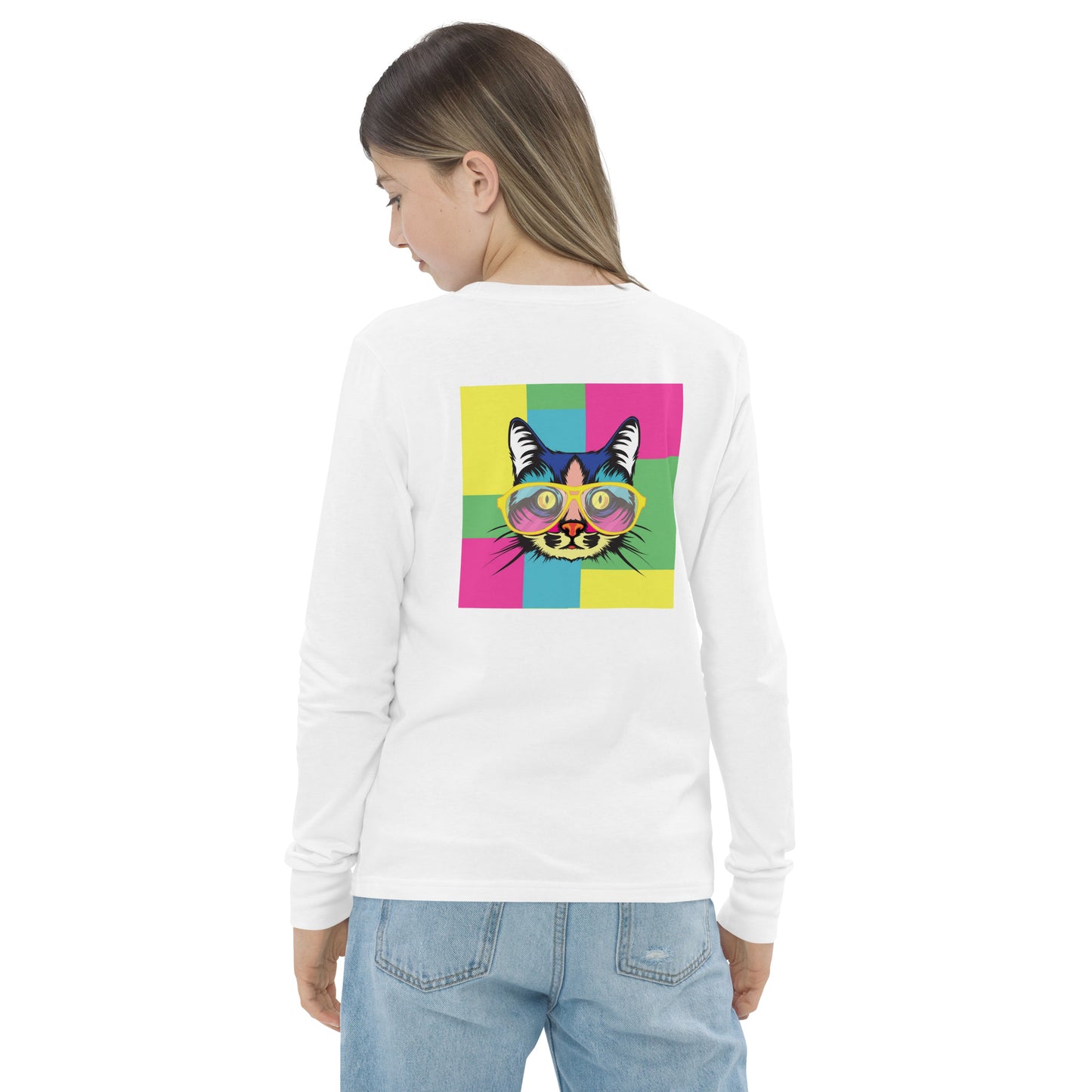 Youth long sleeve tee with Pop art design sourced Vecteezy.com
