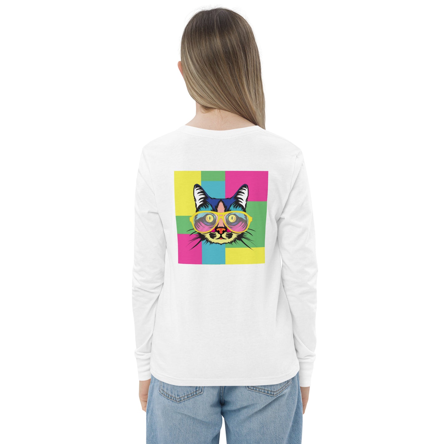 Youth long sleeve tee with Pop art design sourced Vecteezy.com